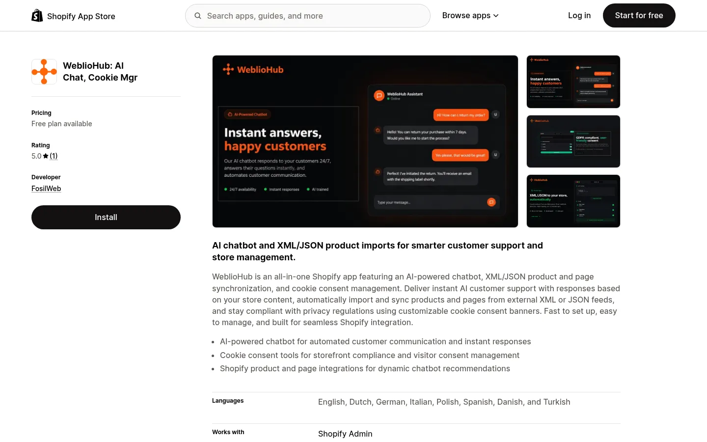 WeblioHub: AI Chat, Cookie Mgr website preview