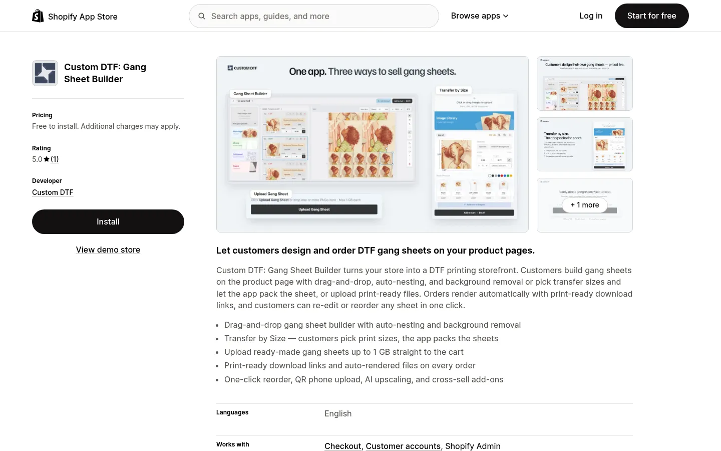 Custom DTF: Gang Sheet Builder website preview