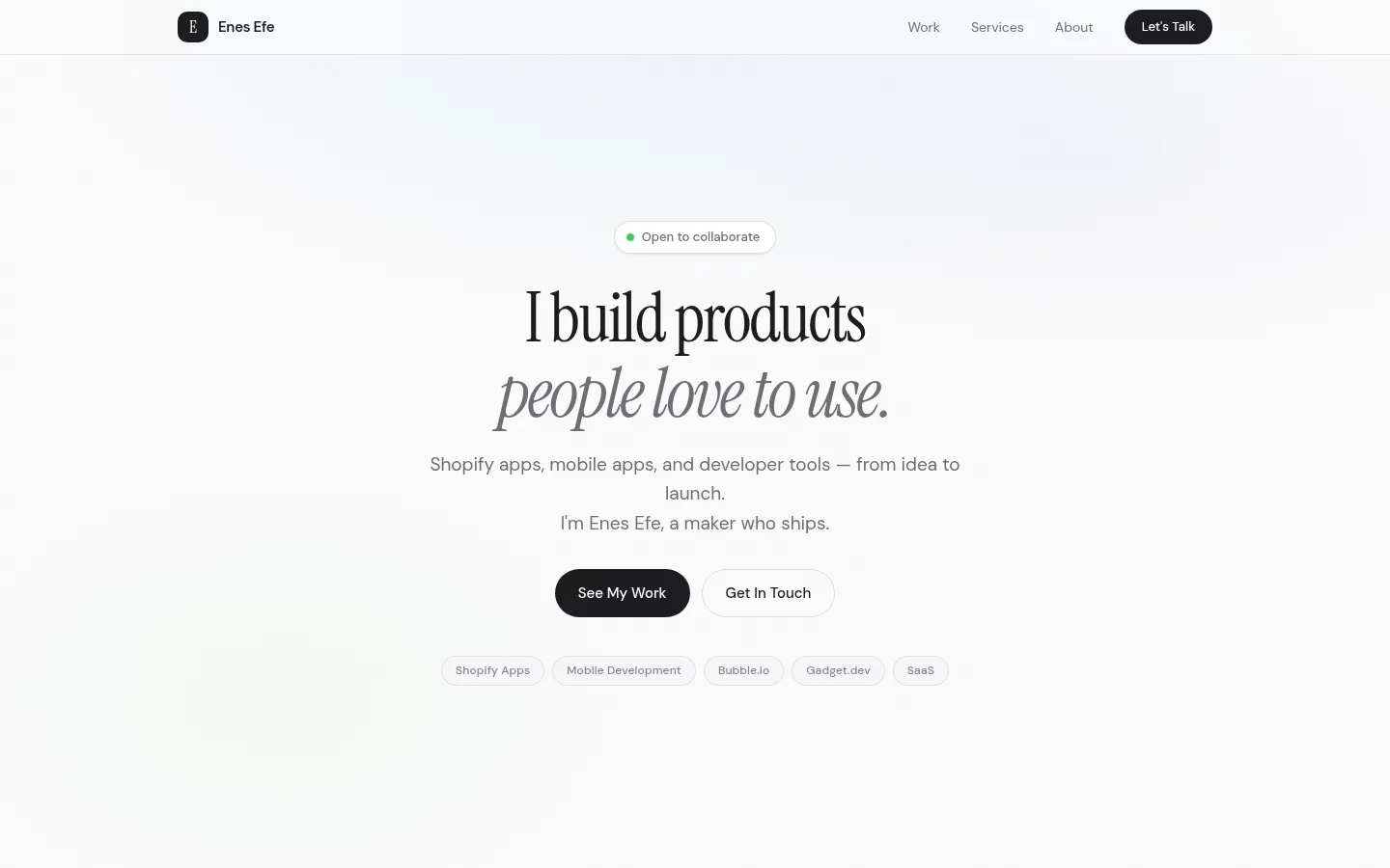 Enes Efe — Shopify App Developer, Mobile Developer & Maker website preview