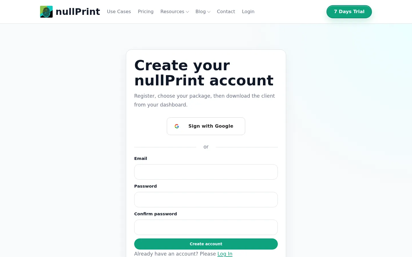 Nullprint website preview